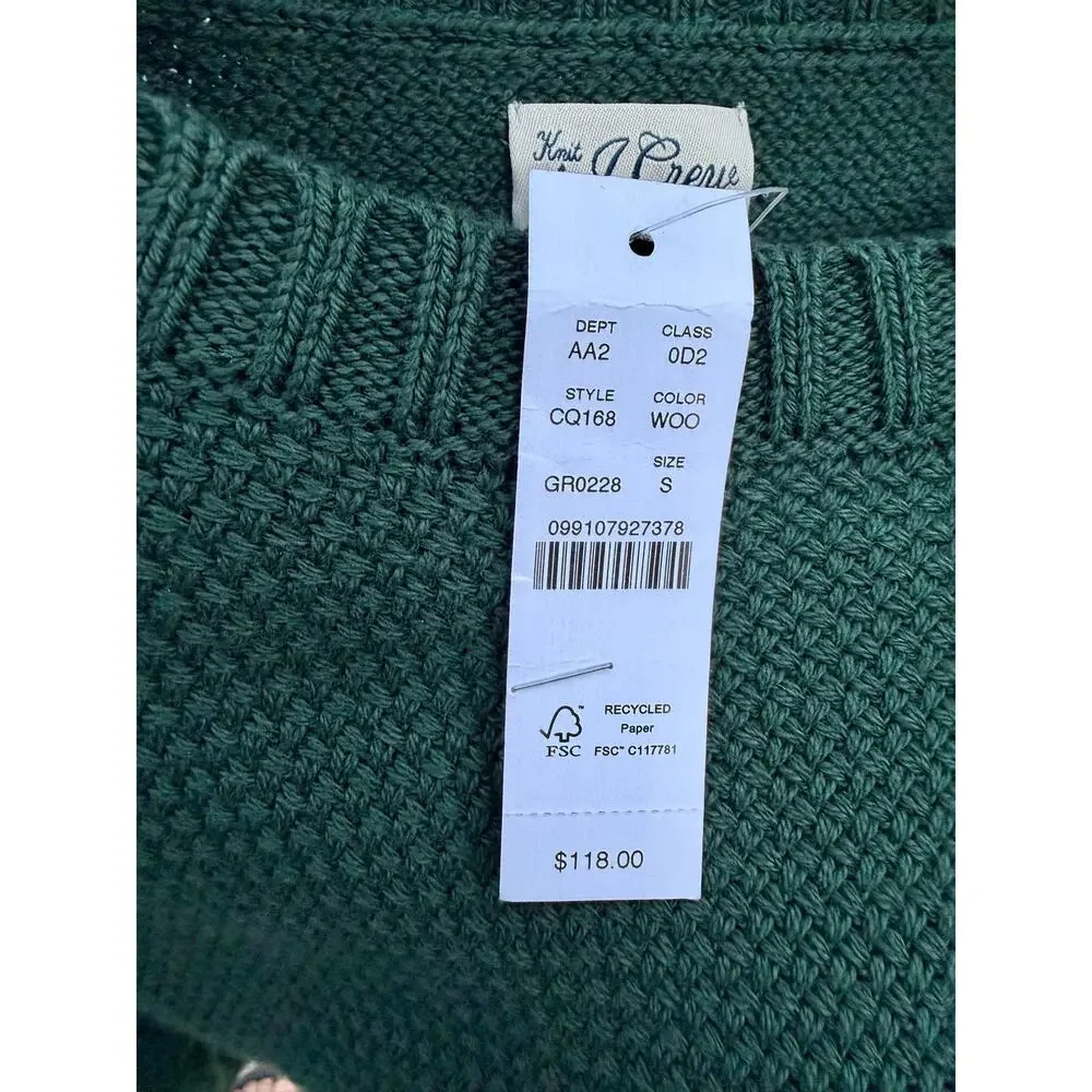 J.Crew Mens Small Green Knit Crewneck Sweater Cotton Textured NWT $118